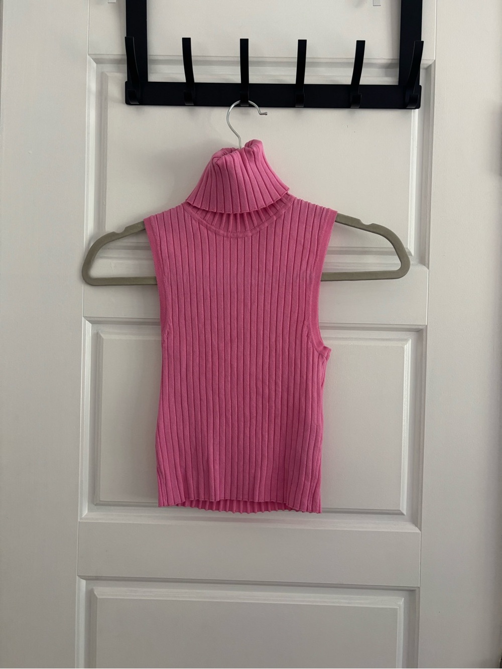 Zara Sleeveless Ribbed Turtleneck Tank - Hot Pink